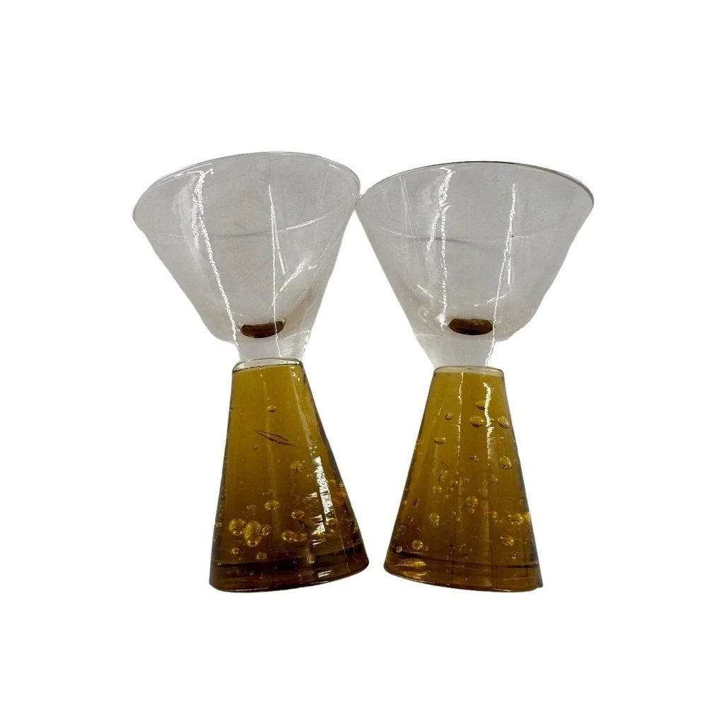 Mini‎ Amber Bubble Glass Martini Aperitif Glasses Set of 2 MCM Barware 4